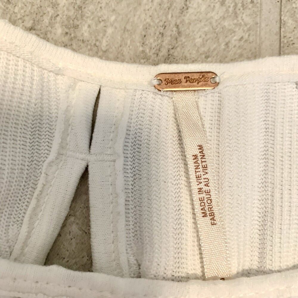 Free People White Fire Island Embroidered  Keyhole Peasant Blouse Top X Small - Picture 2 of 6